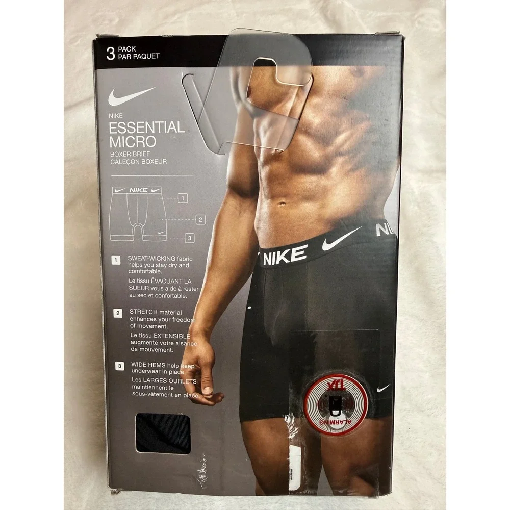 Nike Essential Micro Boxer Briefs 3 Pack Black Dri-FIT Mens Medium Stretch NIB